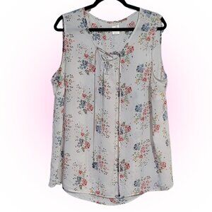 CUTE FLORAL WOMEN'S LACE-UP TANK TOP BLOUSE EUC 1X 16 18